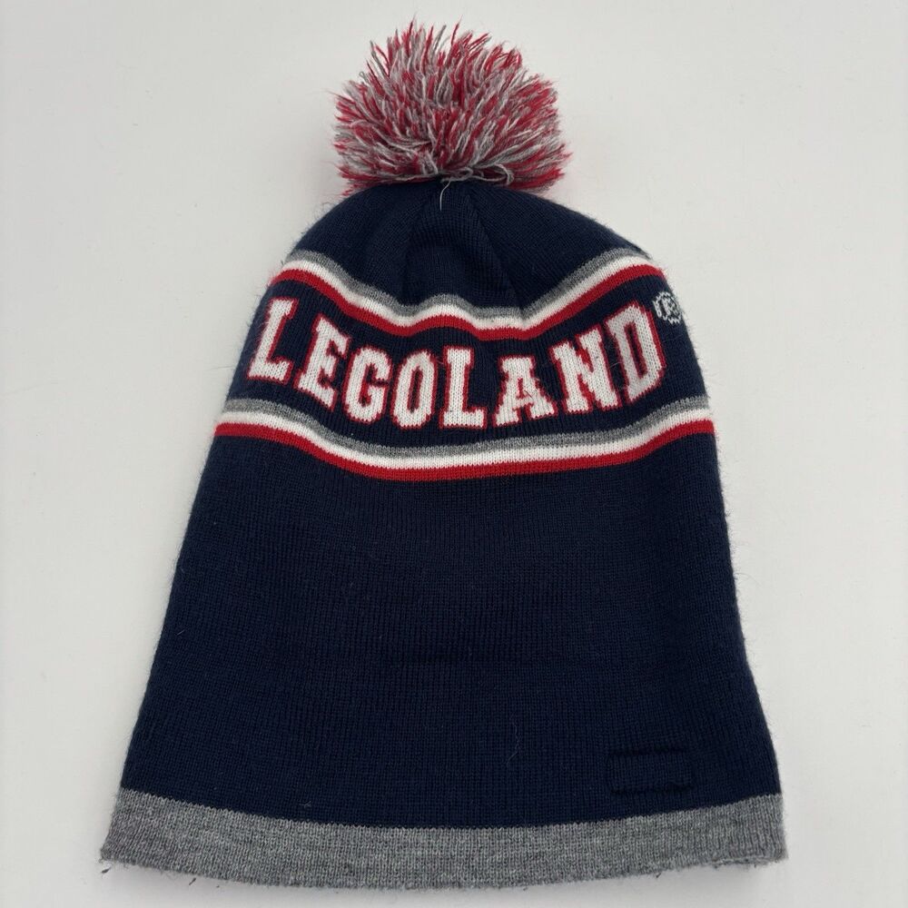 Legoland New York Knit Beanie Hat Pom Pom Navy Red Gray LEGO Winter Cap 2023